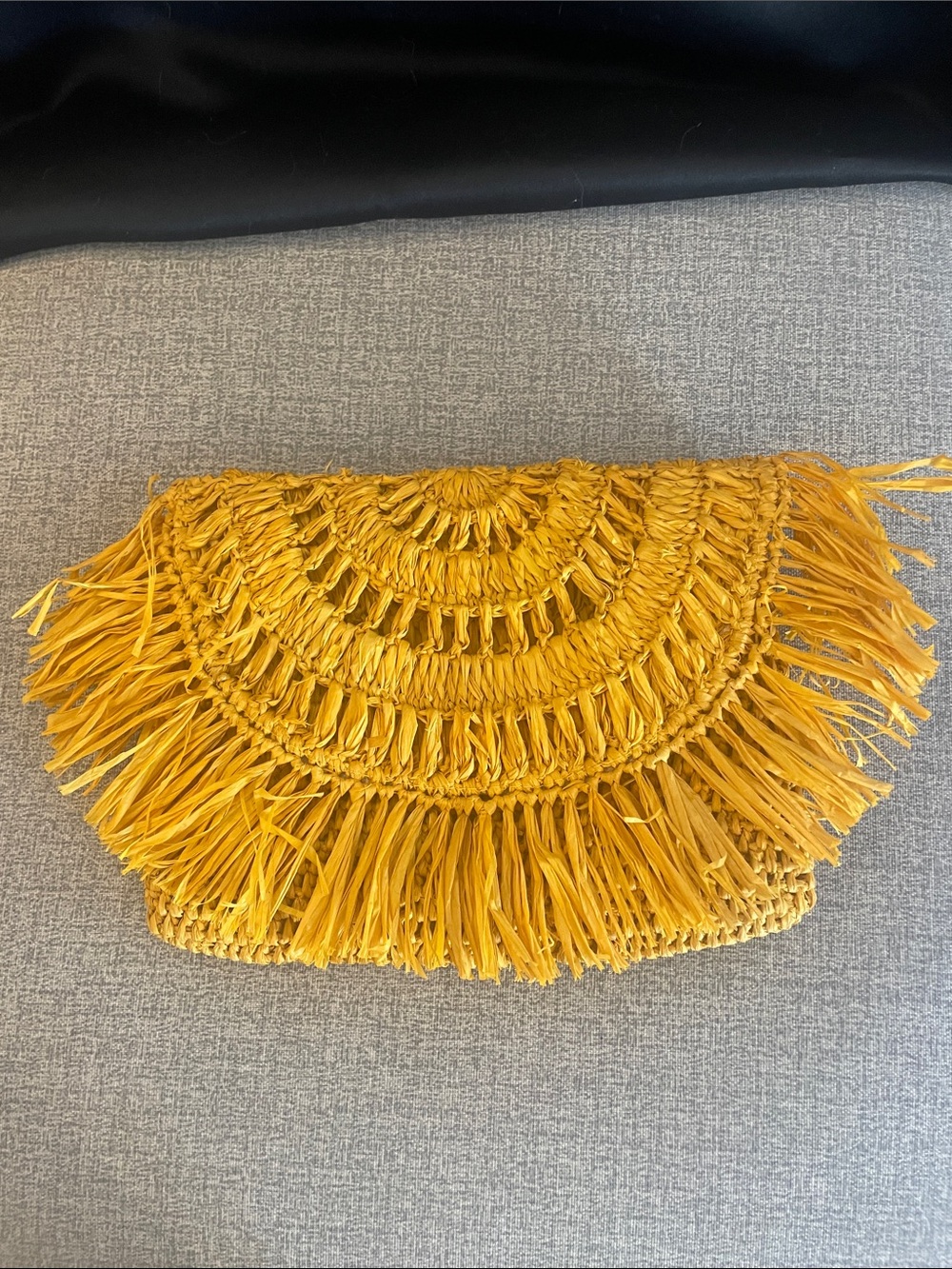 Yellow Handwoven Fringe Straw Clutch 6”x8”